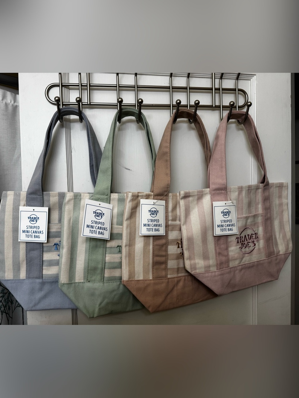 Trader Joe’s Striped Mini Canvas Tote Bags - Full Set - Picture 2 of 12